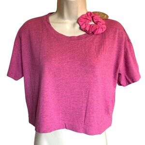 SUNDOWN BY SPLENDID Junior's Cropped Top w/Scrunchie, Cotton Modal - Size M Pink